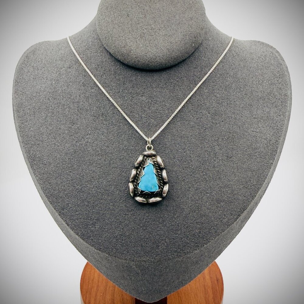 Navajo Sterling Silver “R Platero” Turquoise Pendant – 1″ × ¾″, 4 g